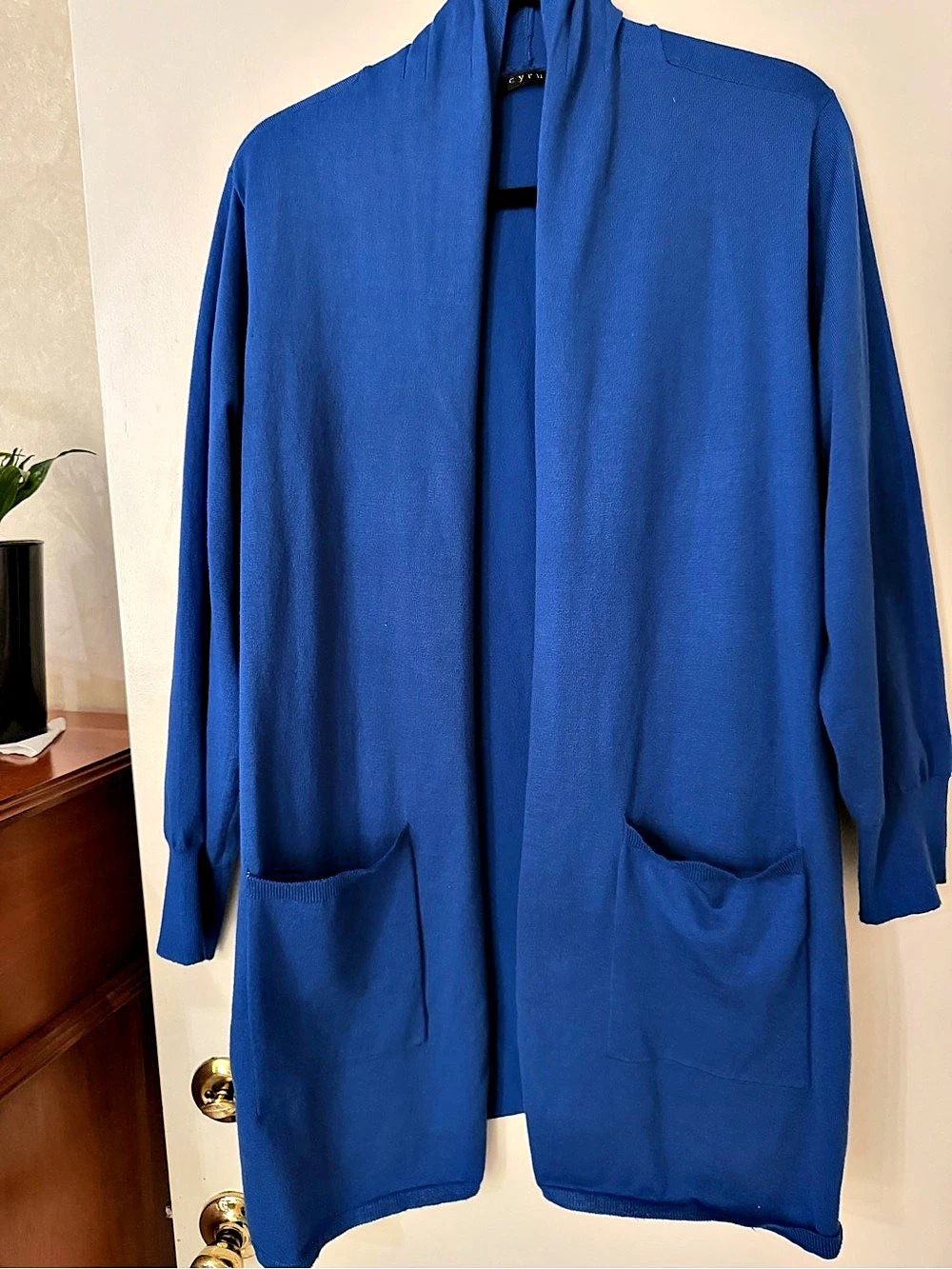 Cyrus Open Front 2 Pocket Cardigan Blue